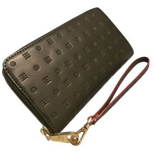 Arcadia Italy Leather zip embossed wallet wristlet forest mate DL Green👛